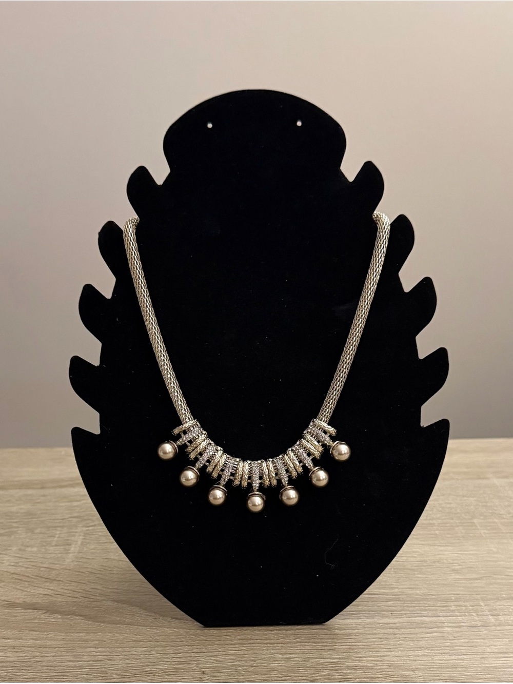 Gold Tone Pearl Dangle Rhinestone Necklace NWT